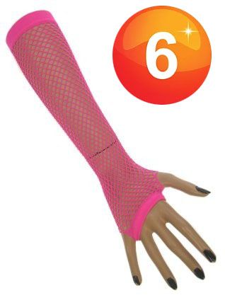 Net gloves Fingerless fluor pink long