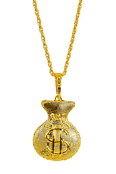 Gold money bag necklace