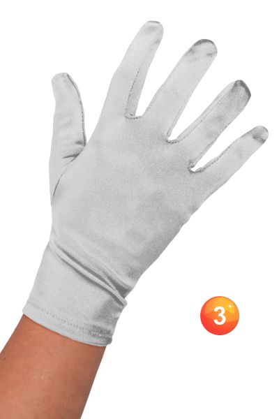 Short opera gloves silver satin