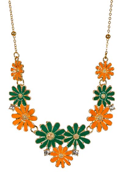 Hippie orange-green Flower Necklace