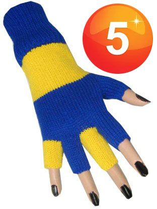 Fingerless gloves blue yellow striped