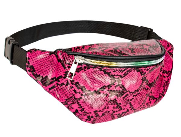 Pink snake print shoulder bag