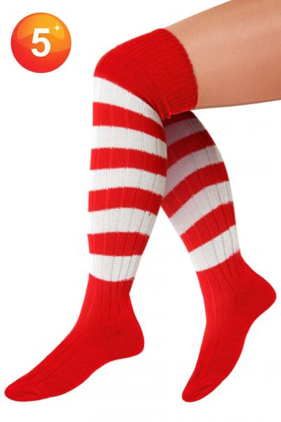 Striped knee socks red white