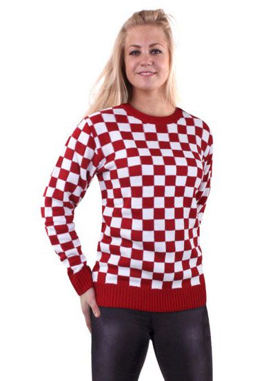 red checkered sweater