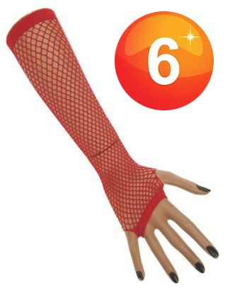 Net gloves Fingerless red long