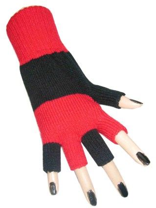 Fingerless gloves black red striped