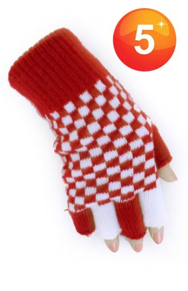 Fingerless gloves red white checkered